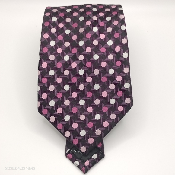 Sean John Tie Necktie Silk Purple Black and Pink Geometric Square Formal Tag - Picture 10 of 12